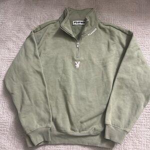 PLAYBOY Men's Half-Zip Sweatshirt in Sage Green